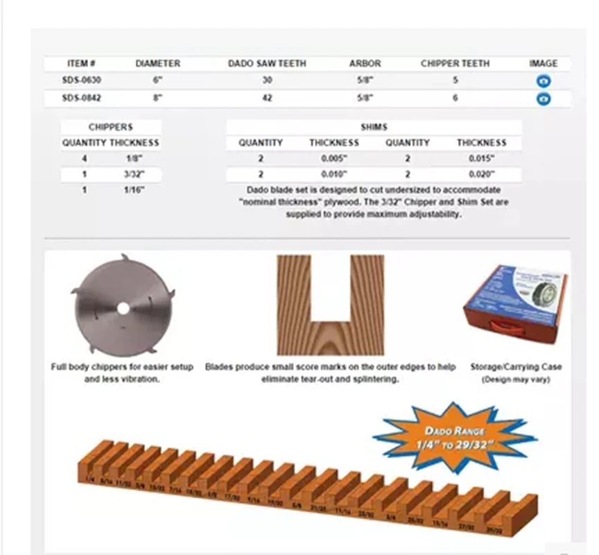 DADO 8-inch Saw Blade Woodworking Slotted 15.88MM Aperture Alloy 2 Large Outer Saw Blades with 6 Small Inner Saw Blades Set