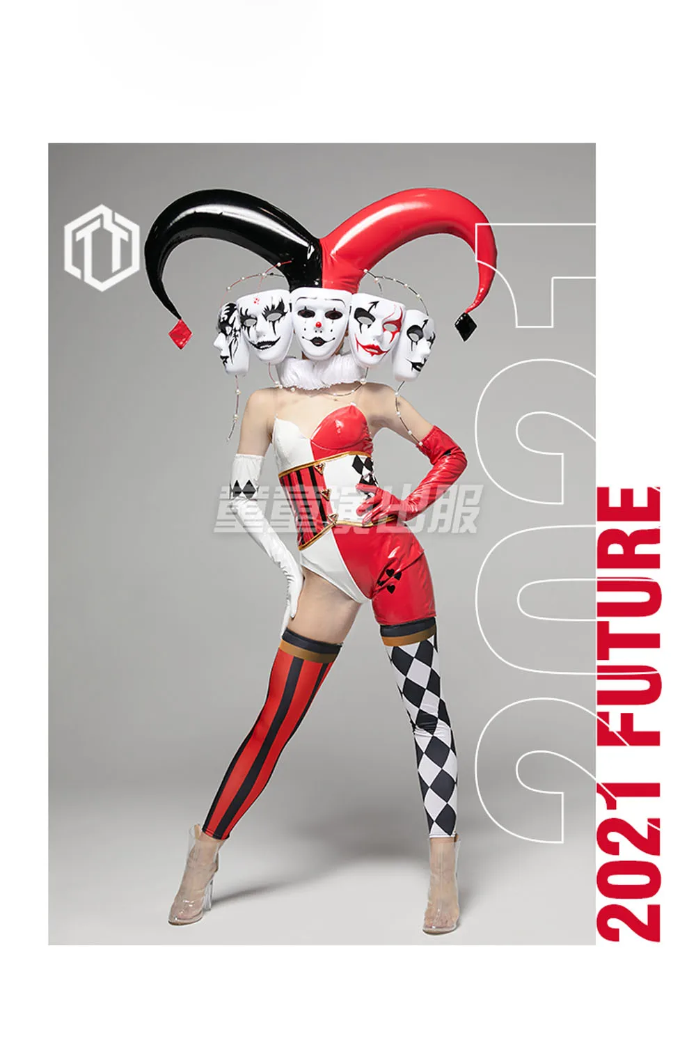 Customized Make Black Red CLOWN Big horns clown gogo costume Nightclub bar sexy women dance outfit