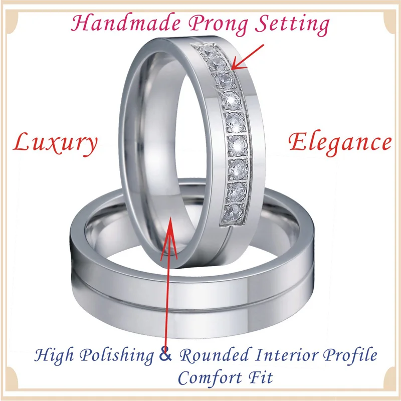 Waterproof Couple Wedding Rings for Men and Women Lovers Alliance Hand Finger Stainless Steel Ring Marriage Half size