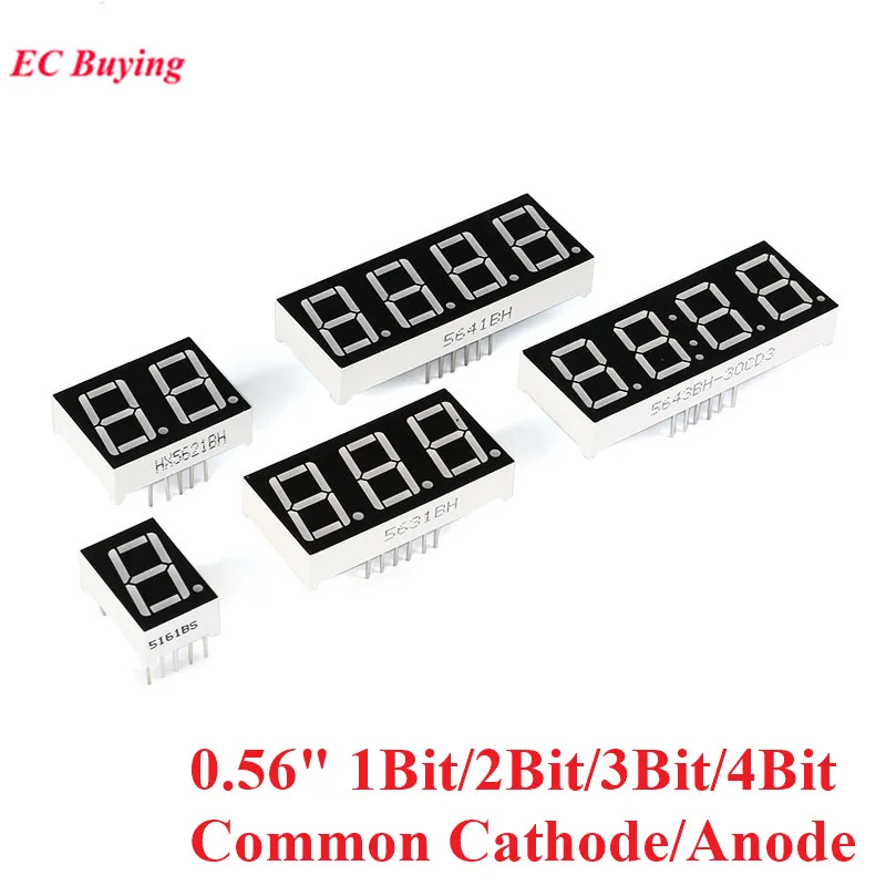 

5pcs 0.56inch LED Display 7 Segment 1 Bit/2 Bit/3 Bit/4 Bit Digital Tube Red Common Cathode Anode Digital 0.56" led 7segment