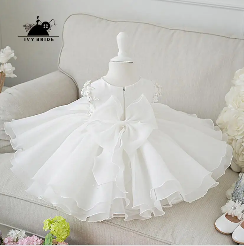 White Beading Baby Girl Baptism Dress Appliques Lace Holy Communion Toddler Birthday Party Wedding Wear Infant Christening Dress