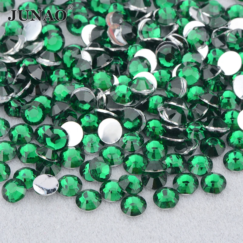 JUNAO 4 5 6mm Emerald Green Nail Art Rhinestone Flatback Round Crystal Stone Loose Non Hotfix Strass Crystal for DIY Decoration