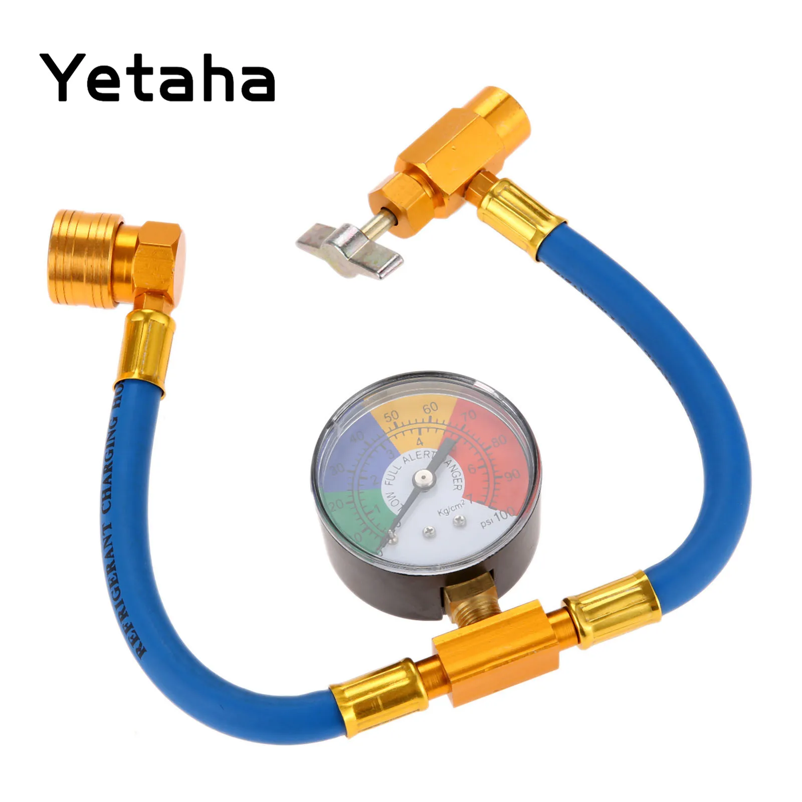 Yetaha 1Pc R134A Air Conditioning Refrigerant Charging Hose With Gauge A/C Hoses Kit for Car 1/2 Thread for American and Europe