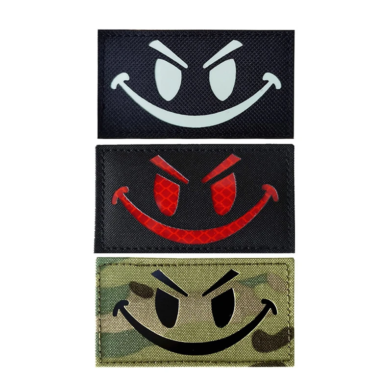 Evil Smiley Face Infrared IR Patch Luminous Nylon Reflective Badge For Clothies Backpack Stickers Halloween Decoration Appliques