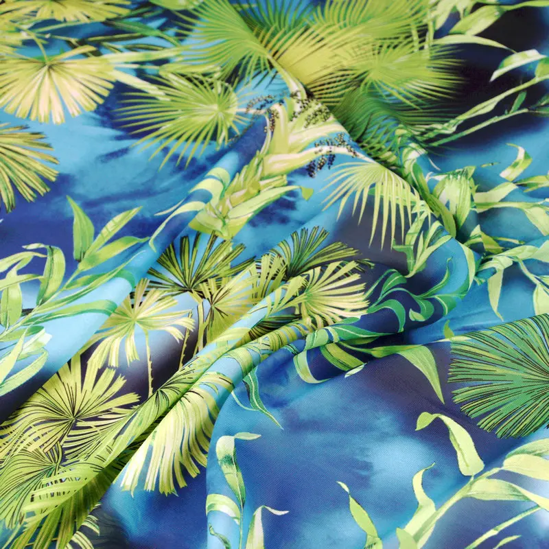 100X145cm Green jungle Leaves Printed Thin Chiffon Fabric For Woman Girl Spring and Summer Long Dress DIY Sewing