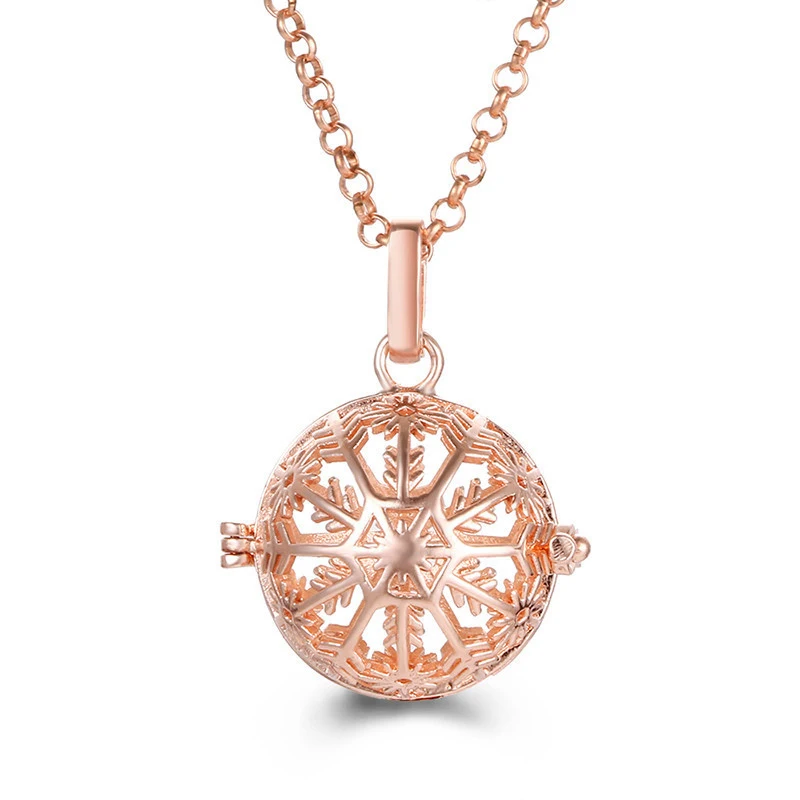 Mexico Music Ball Aroma Necklace Vintage Essential Oil Diffuser Perfume Lockets Pendant Snowflake Hollow Sweater Chain Jewelry