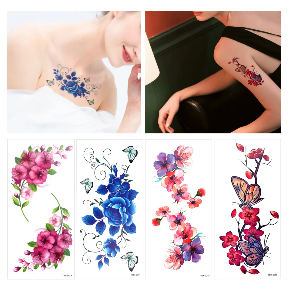 Fashion Jewelry Water Transfer Tattoo Stickers Women Body Chest Art Temporary Tattoo Girl Waist Bracelet Flash Tatoos Flower