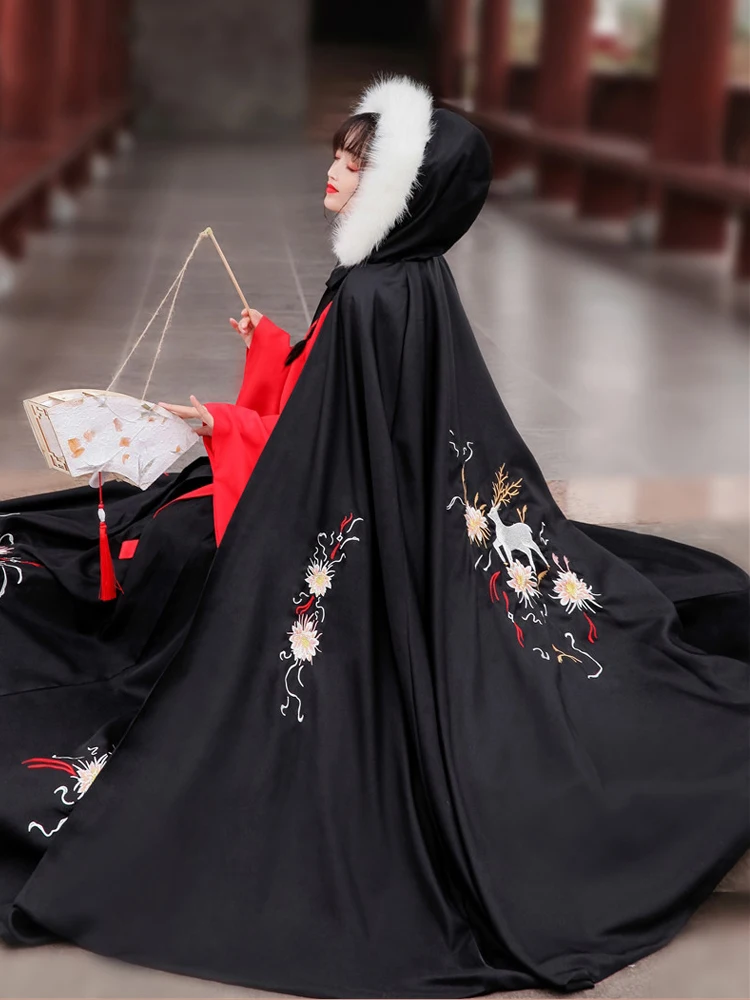 Chinese Dress Ancient Marry Hanfu Black Red Traditional Embroidery Dresses China Style Folk Dance Robe Cosplay Costume Kimono