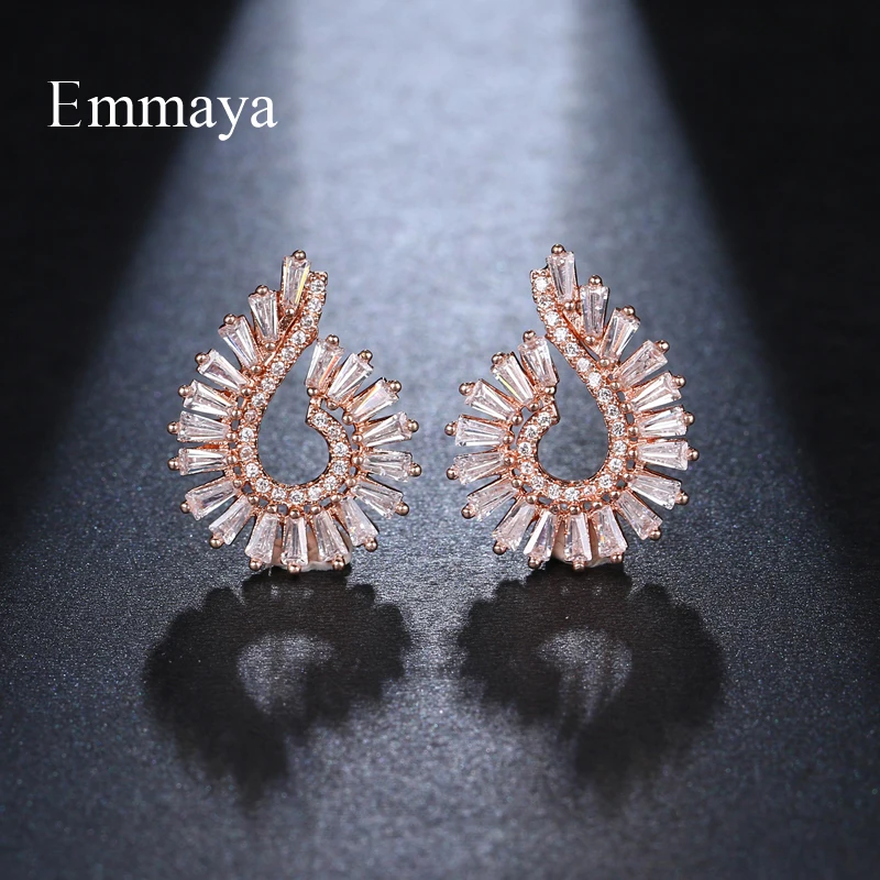 EMMAYA Fashion Symmetrical Conch Shape Around With Cubic Zircon Multicolor Stud Earring For Female Personality In Dinner