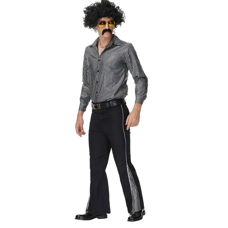 Vintage Music Festival Men 60s 70s Disco Dancing Costume Halloween Stage Performance Retro Rock Hippie Cosplay Party Dress