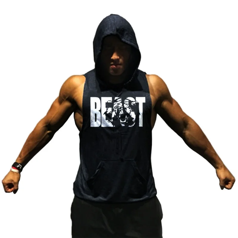 BEAST MODE Hoodie Men Summer Outfits Gym Bodybuilding Tanks Workout Hooded Sweatshirts