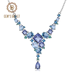 GEM'S BALLET Natural Mystic Quartz Topaz Necklace 925 Sterling Silver Handmade Modern Irregular Necklace for Women Collier