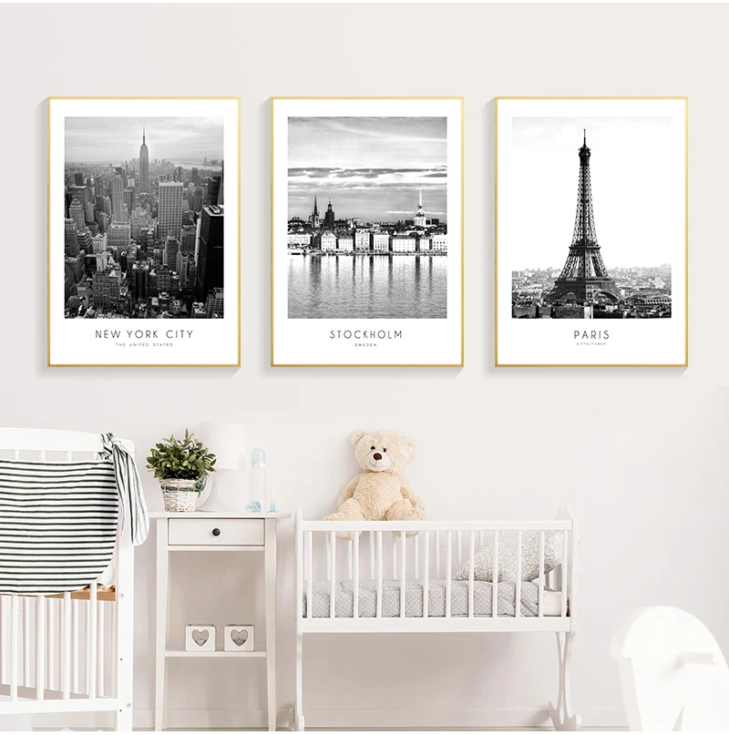 Modern New York London Paris City Wall art Landscape Posters and Prints Black And White Pictures for Living Room Home Decor