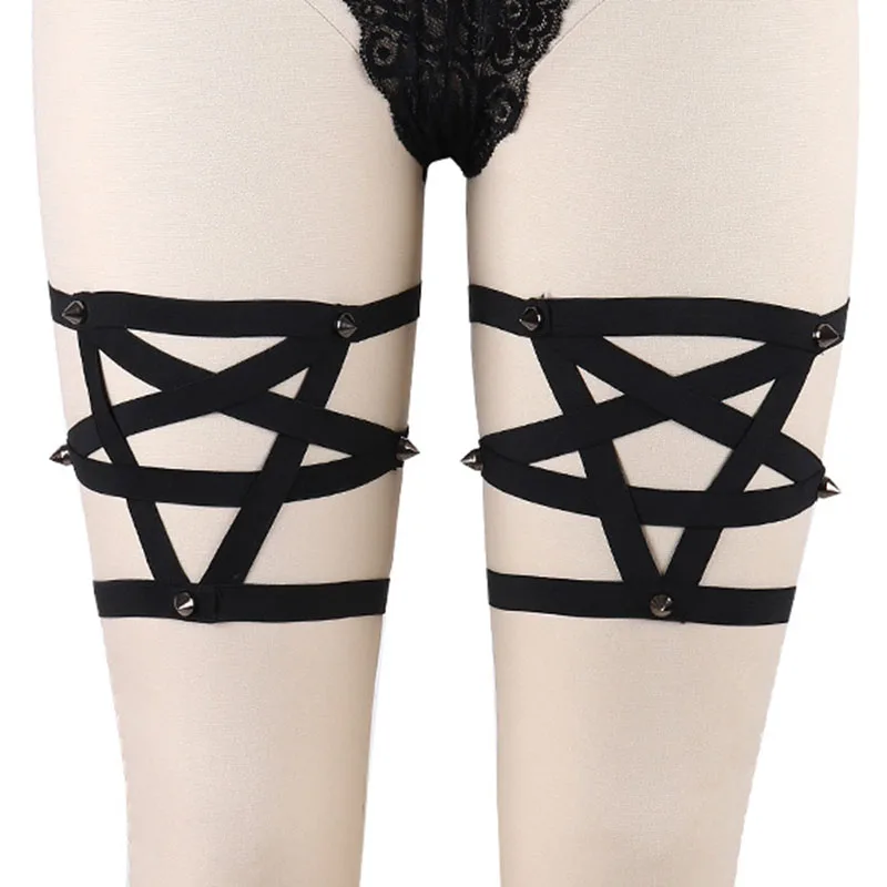 

New pastel goth pentagram garterbelt gothic leg bondage sexy women suspender belt cage bondage lingerie Garters