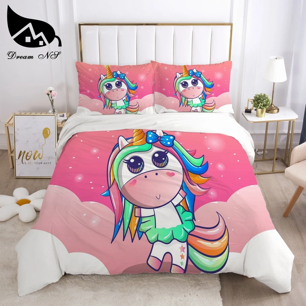 Juego de cama de unicornio Rosa Dream NS, ropa de cama de matrimonio, Textiles para el hogar, juego de funda nórdica de caballo arcoíris