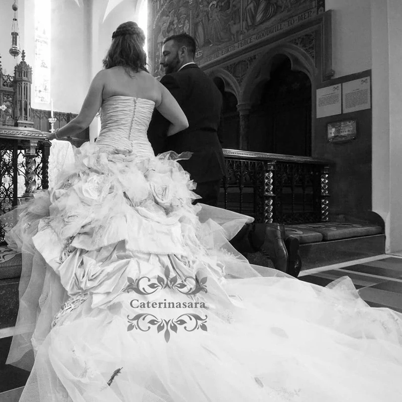 Vestidos de novia largos de tul con volantes y cuentas, vestidos de novia de princesa, Estilo Vintage, cola larga