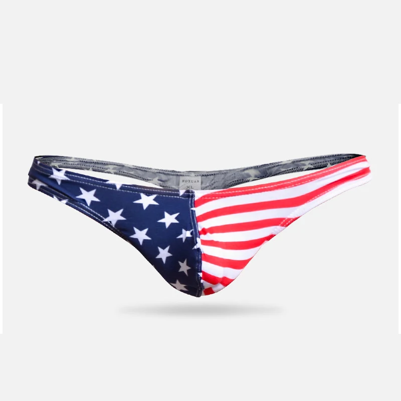 Cuecas listradas com bandeira americana para homens, roupas íntimas sexy, cuecas confortáveis, bolsa de protuberantes, tangas para homens