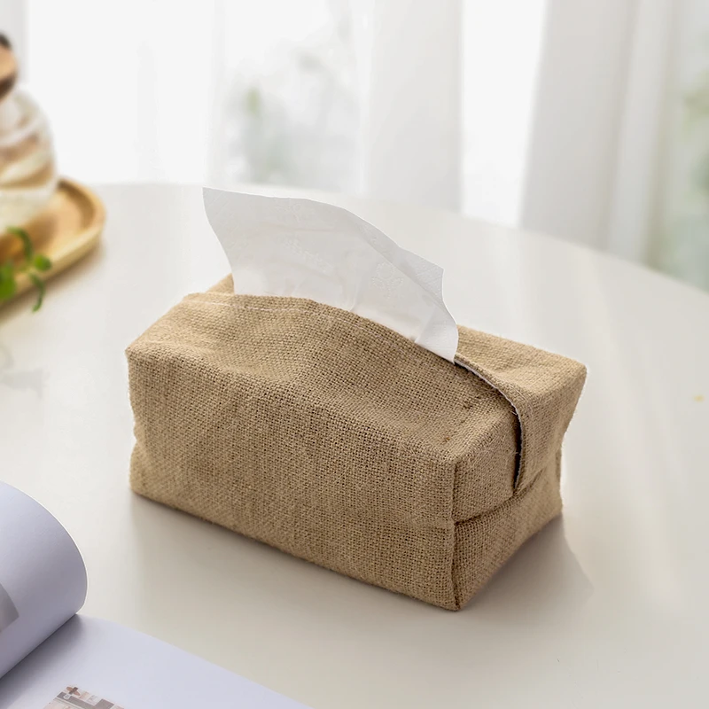 Linen Fabric Tissue Case Cover Box Holder Rectangle Container Home Car Towel Napkin Papers Bag Pouch Chic Table Home Decoration