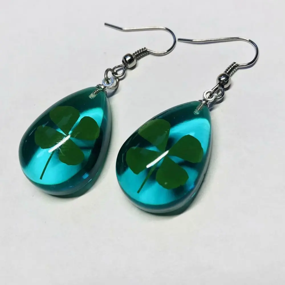 10 pair Fashion Blue Resin Real Four Leaf Clover Earrings for Women Girls Shamrock Drop Earring Wedding Party Jewelry