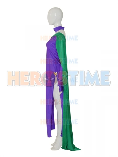 Custom Purple and Green Woman Superhero Dress Cosplay Costume Spandex Zentai Suit Adults Halloween costume for woman