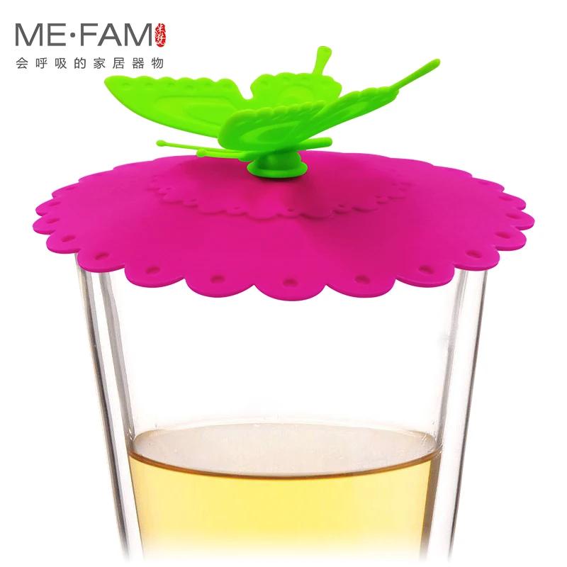 Seal Anti Dust Silicone Cute Butterfly Handle Mug Cover Lace Flowers Lid Glass Ceramic Plastic Tea Cup Cap Reusable Set of 3 Pcs