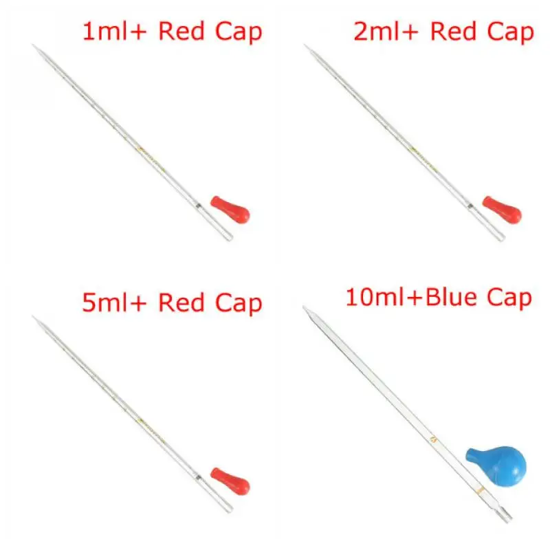 0,5 ml 1ml 2ml 3ml 5ml 10ml Glas Pipette Pipette Labor Transfer Pipetten rot/blau Gummi Kopf Chemie Pipette