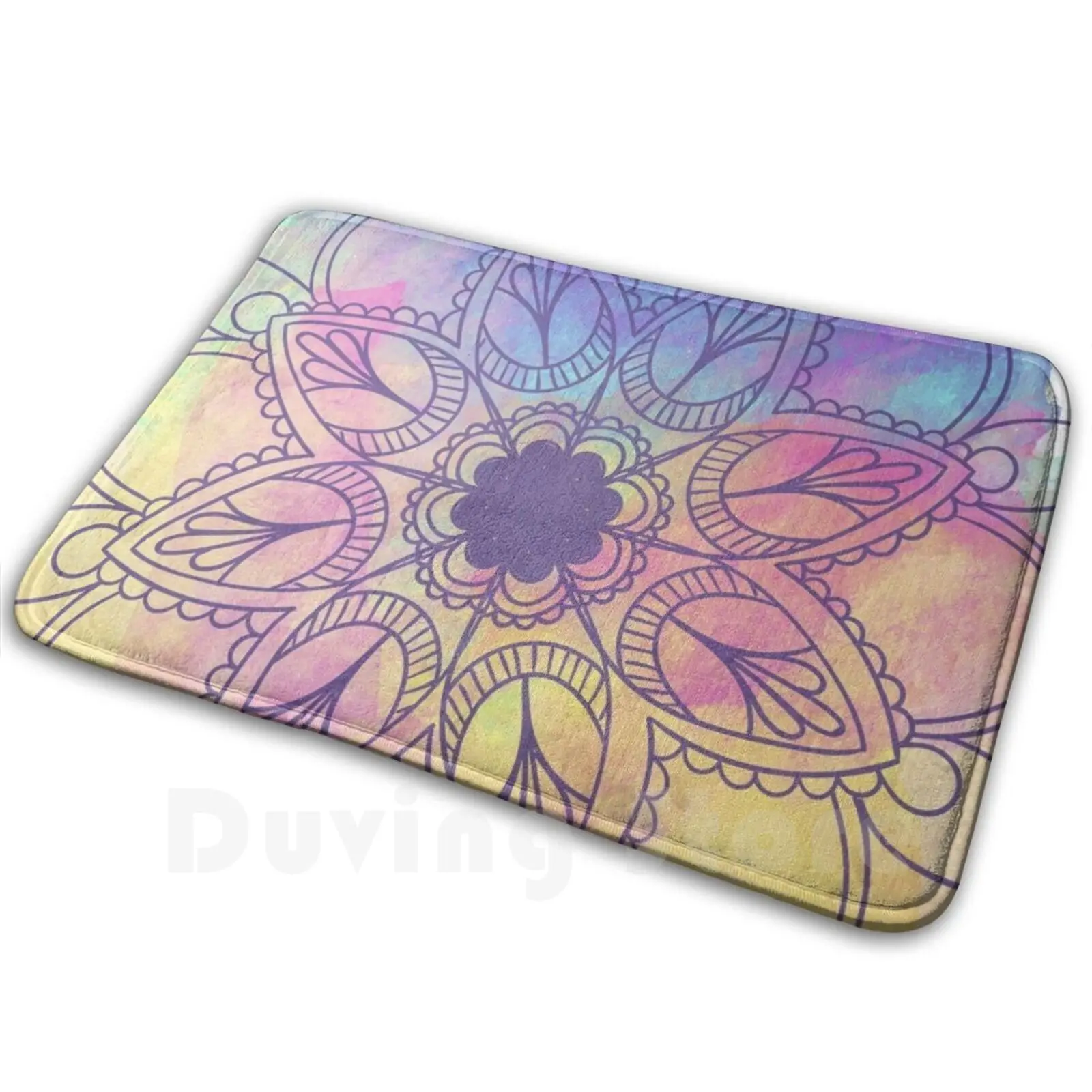 Watercolor Colorful Mandala Carpet Mat Rug Cushion Soft Watercolor Mandala Yogi Buddhism Peace Relax Om Colors