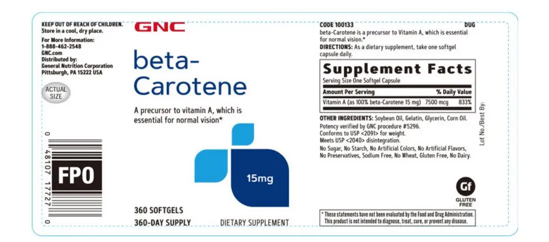 Free Shipping Beta-Carotene 15 mg 360 Softgels