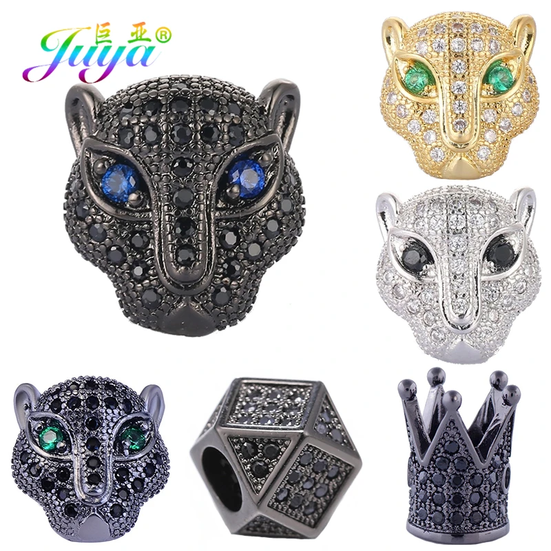 Juya 4 Pcs/Lot DIY Decoration Animal Charms Lion Panther Tiger Leopard Head Beads For Natural Stones Beadwork Jewelry Making