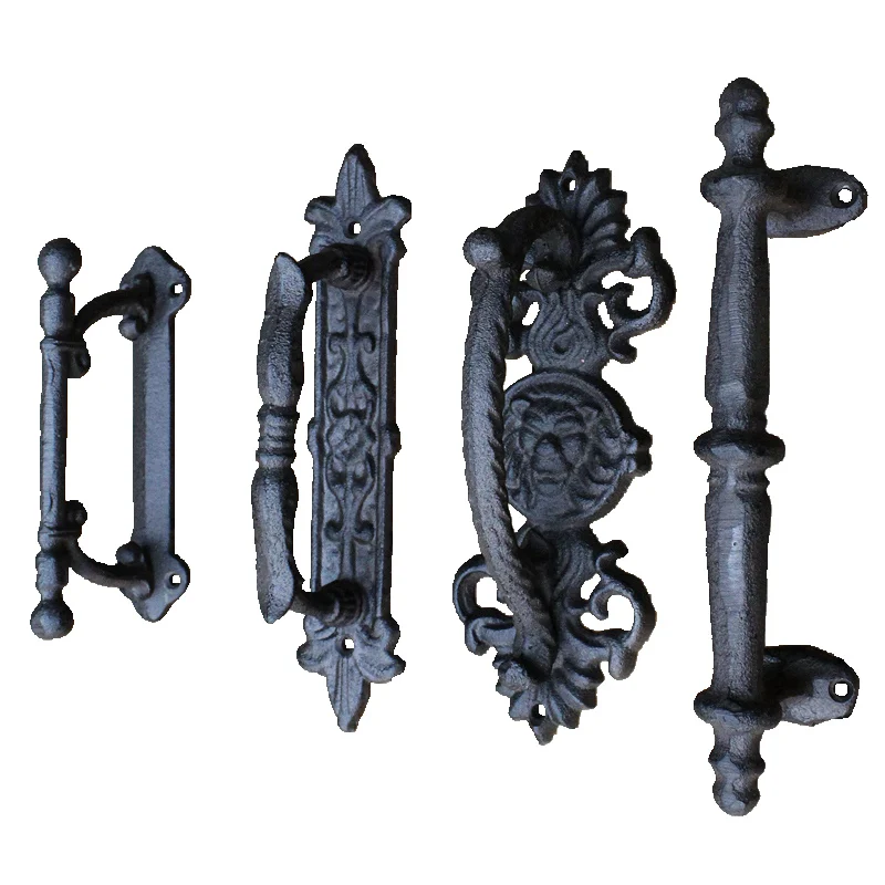 European Style Retro Door Handles Garden Courtyard Cast Iron Craft Door Handle Home Decoration Black Handle Room Accessories