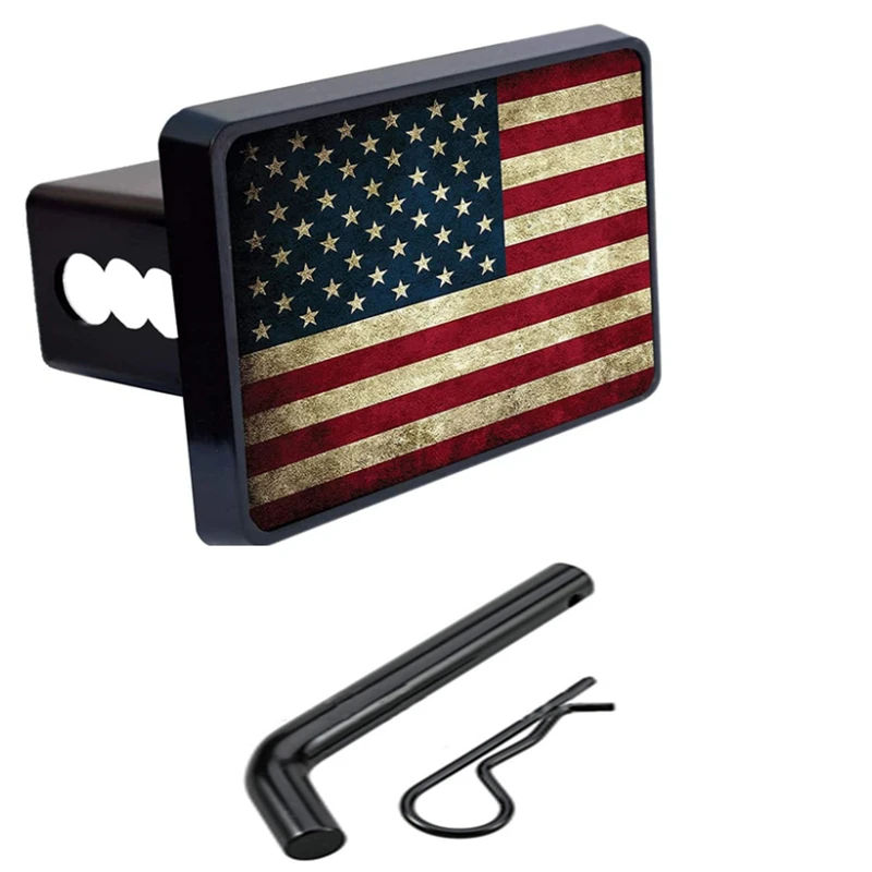 

USA American Flag Trailer Hitch Cover Plug US Patriotic Vintage Rustic Flag Trailer Hitch Cover Fits 2” Receivers With Hitch Pin