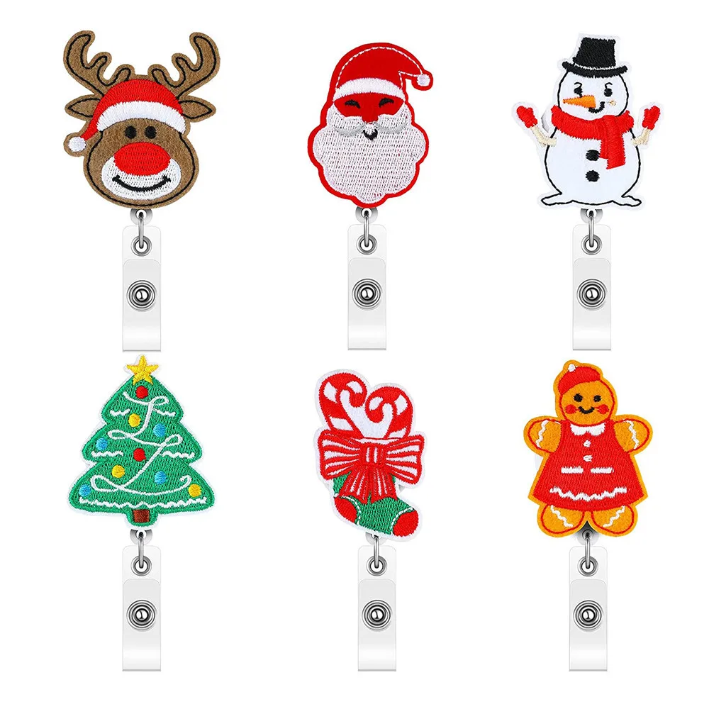 Christmas Acrylic Glitter Nurse Badge Reel Clip Holder Retractable Telescopic Buckle ID Card Holder Xmas Teacher Decoration Gift