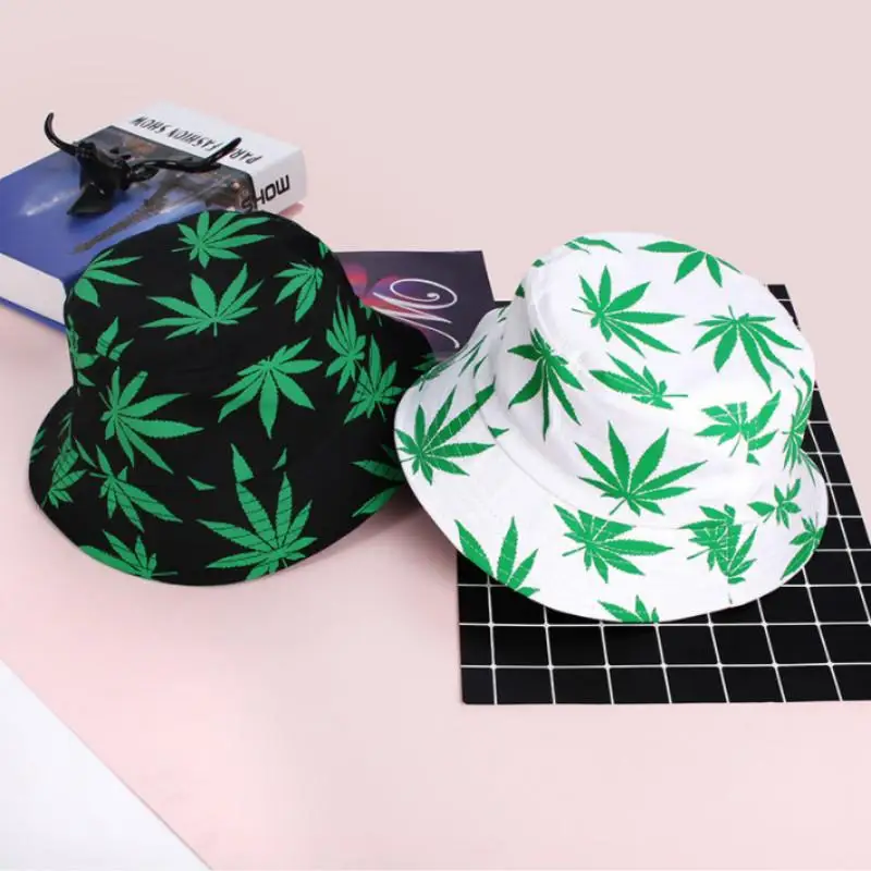 Maple Leaf Panama Bucket Hat Women Men Hip Hop Cap Couple Summer Cotton Fishing Hat Sun Flat Top Fisherman Hats Caps Boonie Gift