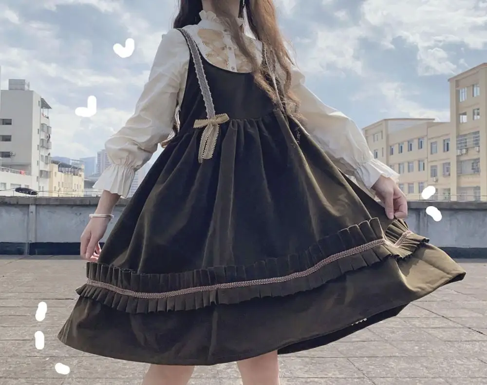 Sweet lolita dress vintage falbala bowknot cute lovely high waist princess victorian dress kawaii girl gothic lolita cos loli