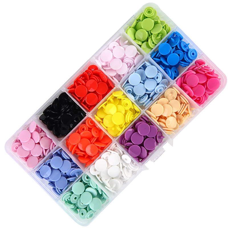 KAM 15 Colors Glossy Fastener Resin Snap Buttons T3 Caps 10 MM 150 Sets Plastic Box Packing Separately