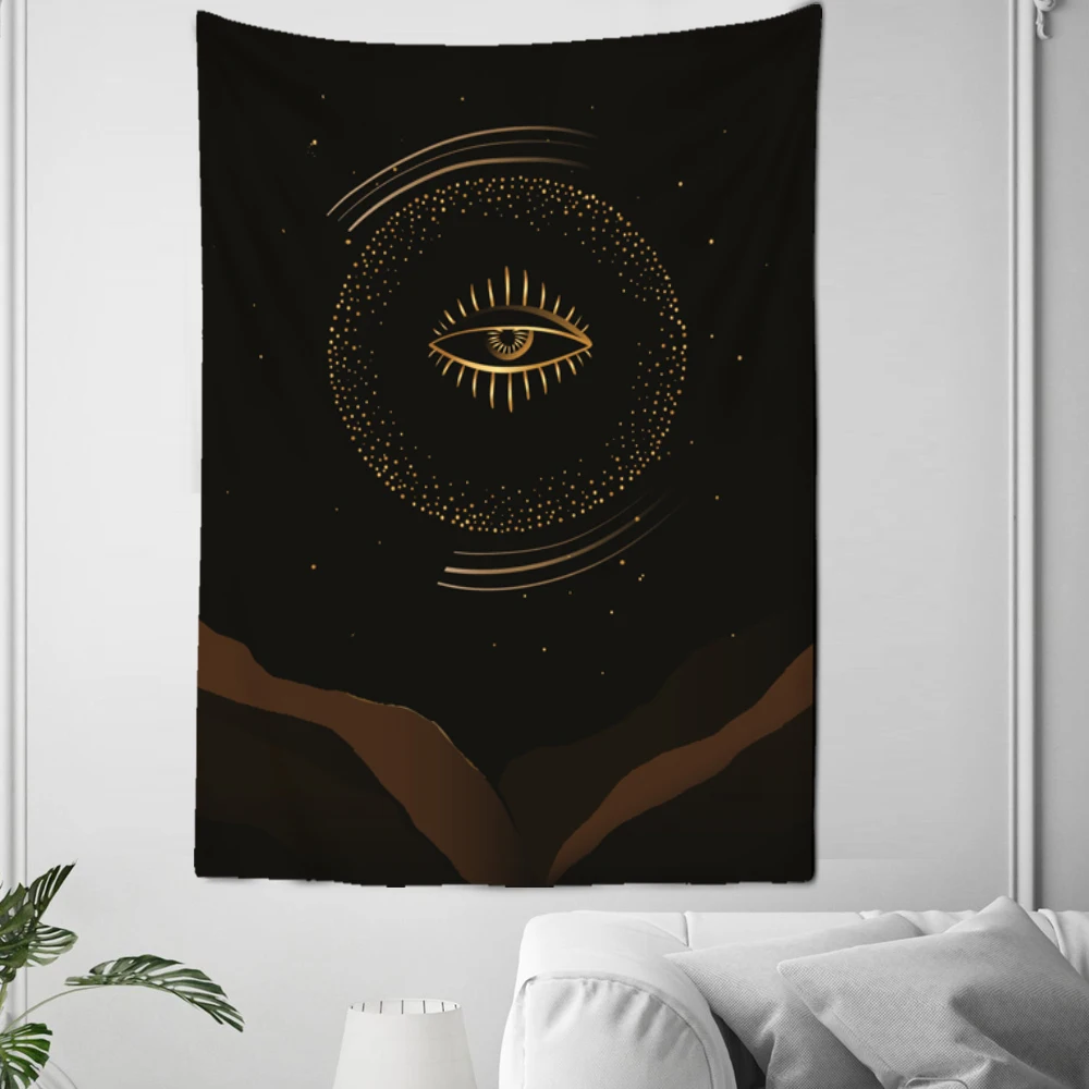 

Sun And Moon Tarot Golden Psychedelic Tapestry Bohemian Decorative Wall Hanging Bedroom Background Wall Cloth Wall Decoration