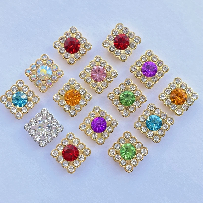 50/100pcs Shiny beads 10mm Multicolor Square Rhinestone Bezel For Scrapbook Cards Decoration DIY Jewelry Crafts Loose Beads F26