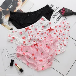 Japanese Bag Hip Bilateral Curled Ice Silk Panties Strawberry Print Low-rise Flashing Ladies Briefs Low-rise Underwear Women