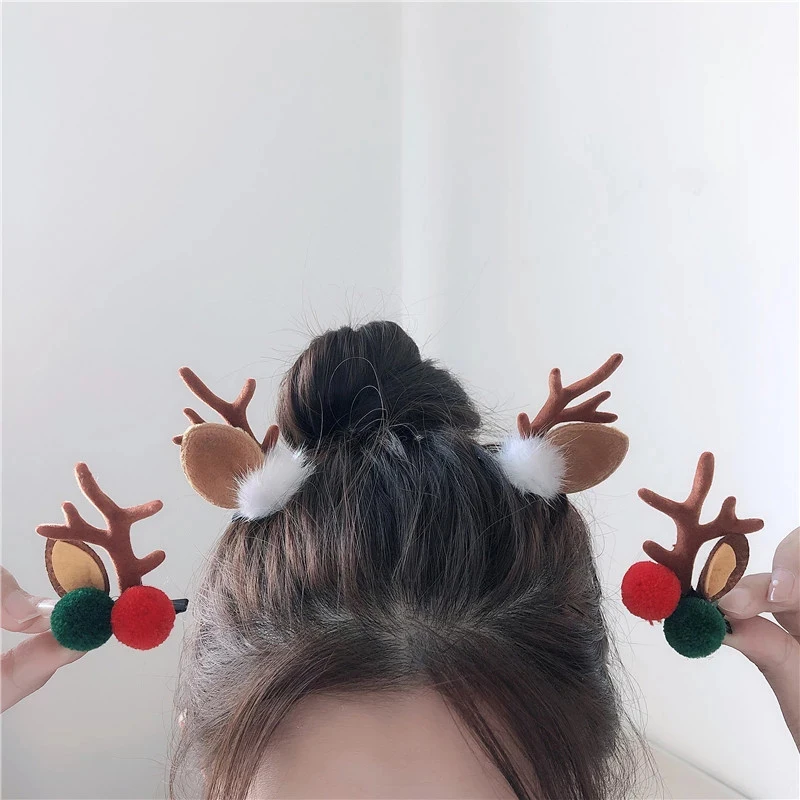 1Pair Headwear Christmas Hairpins Deer Ear Antler Hair Clip Hair Ball Adult Festival Christmas Headbands