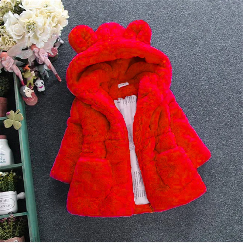 2-8 Years Baby Girl Warm Winter Jacket Autumn Fashion Faux Fur Coat Hooded Zipper Christmas Outerwear Birthday Gift Kids Clothes