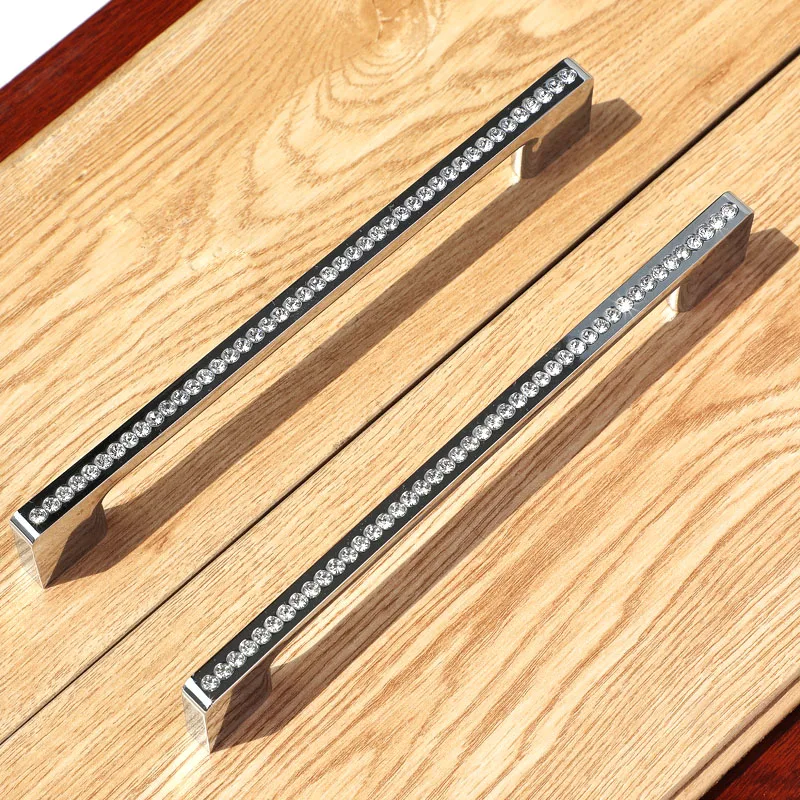 96 128 160 192mm modern fashion luxury K9 crystal kitchen cabinet wardrobe door handle silver chrome drawer cupboard knob handle