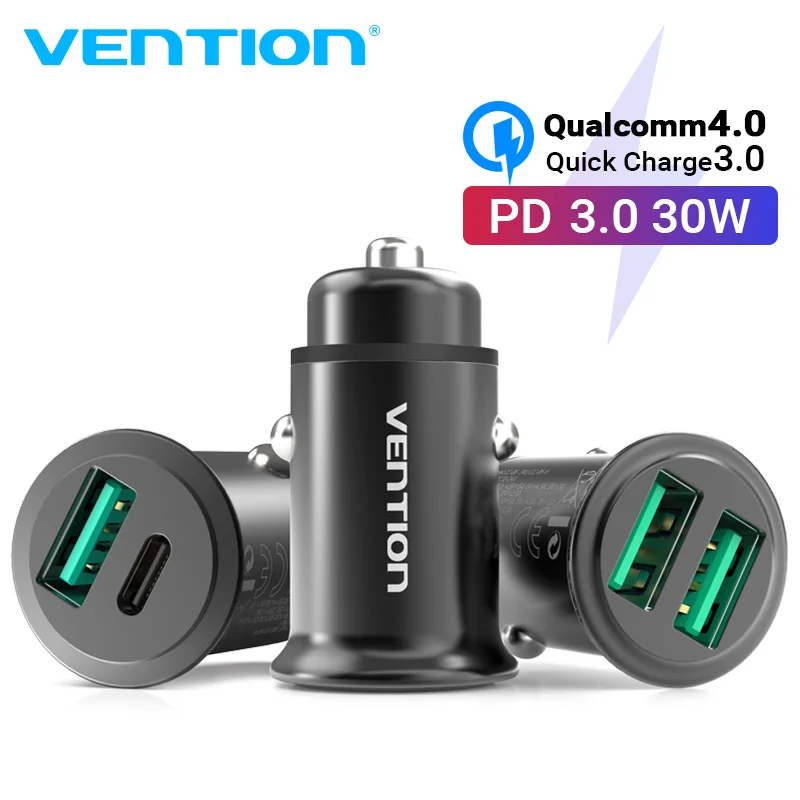 Vention USB شاحن سيارة شحن سريع 4.0 3.0 ل شاومي SCP QC4.0 QC3.0 30 واط نوع C PD سيارة شحن لهواوي آيفون PD شاحن