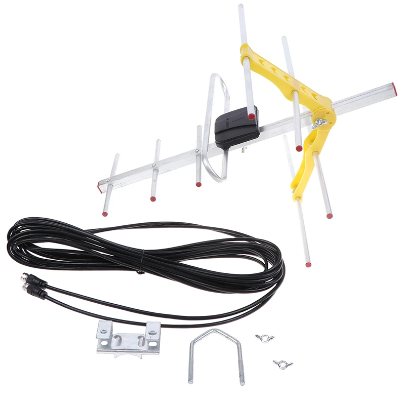 1pc Outdoor 100Mile Amplified 8 Yagi Antenna   TV 10dB Long Range UHF/VHF/FM  TV