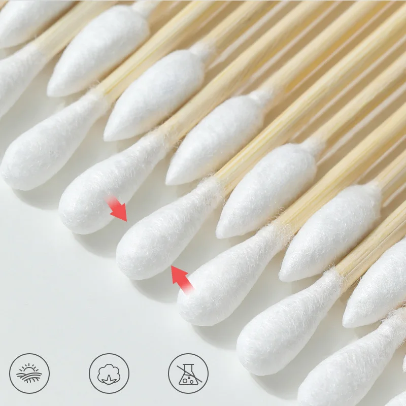 450Pcs/Box Double-ended Bamboo Cotton Swabs Stick Makeup Remover Pointed Spiral Head Ears Cleaning Health Care Household