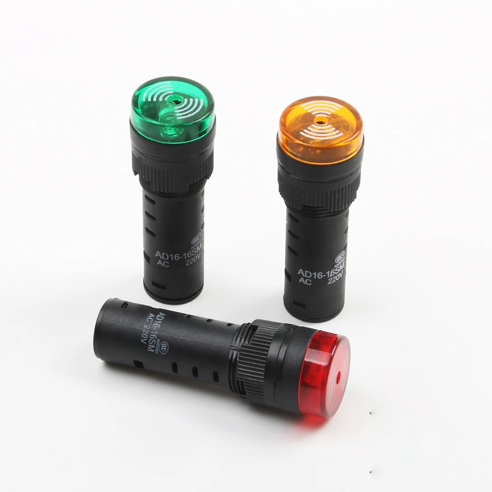 1Pcs AD16-16SM 16mm 12V 24V 110V 220V Flash Signal Light Red warning Buzzer Beep Alarm industrial plastic Indicator Green Yellow