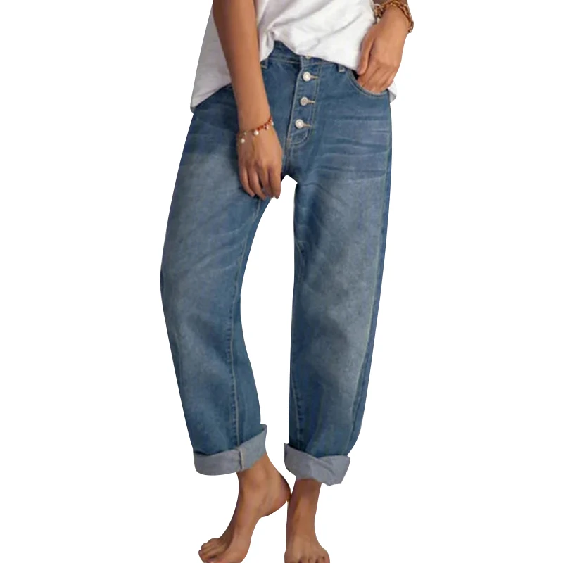 Vrouwen Jeans Mode Retro Hoge Taille Wijde Pijpen Losse Rechte Broek Grote Size Eenvoudige En Dunne Werkkleding Boyfriend Jeans