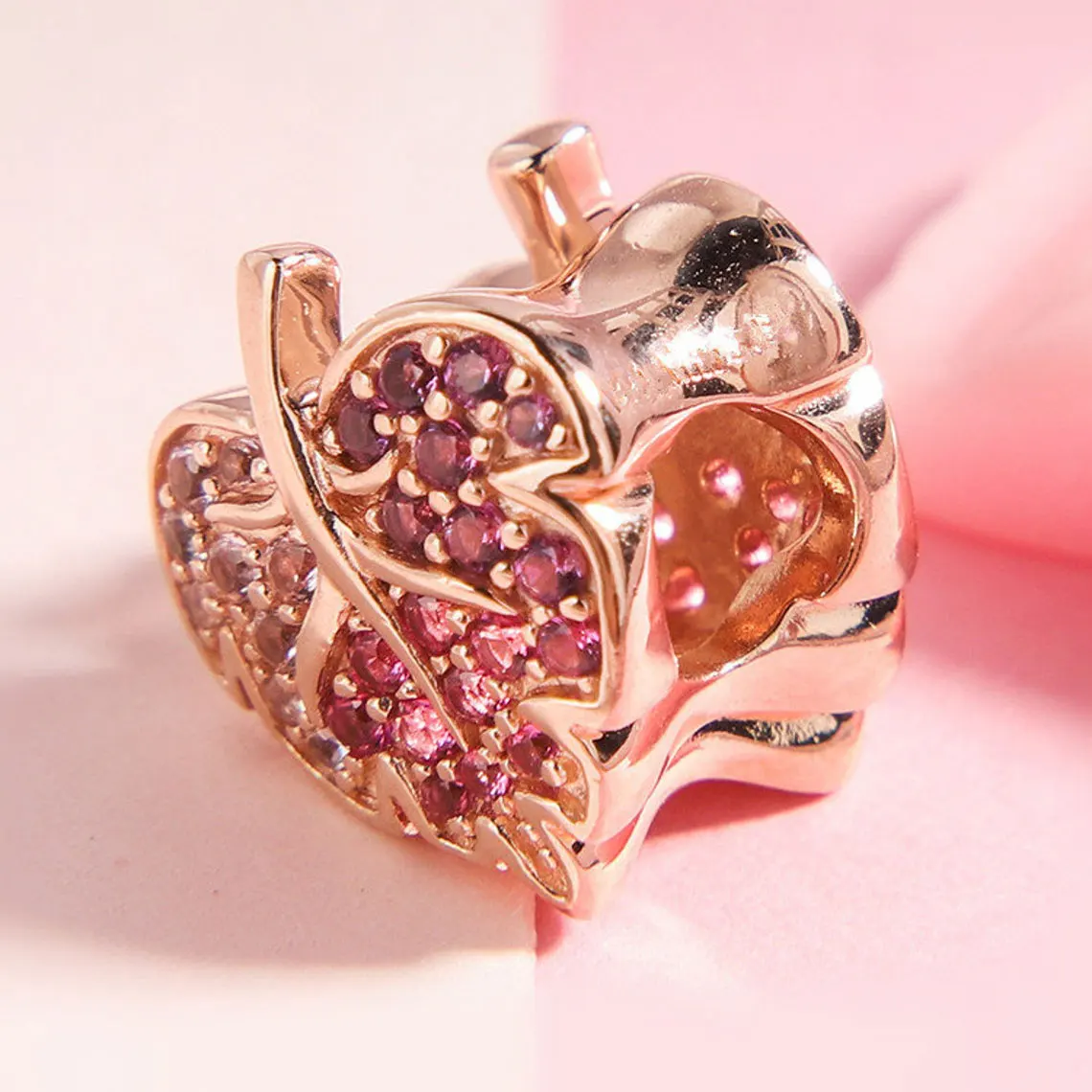 925 Sterling Silver & Rose Gold Plated Sparkling Pavé Leaf Charm Bead with Cz Fits All European Pandora Bracelets Necklaces