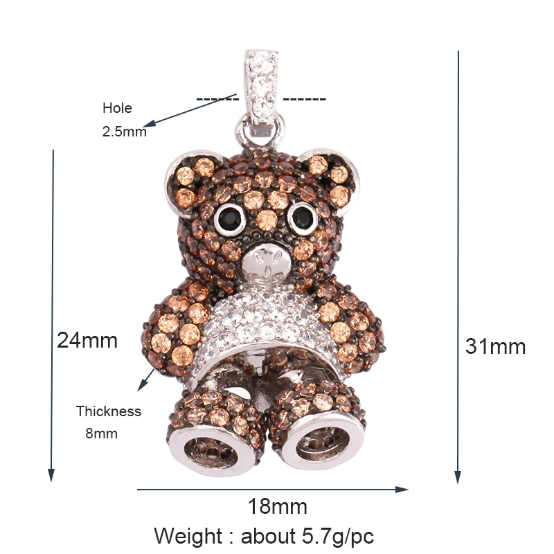 Cute Bear Charm Pendant in Gold Colour , Pearl Cubic Zirconia CZ Paved , Jewelry Necklace Bracelet Making Wholesale Supplies M85