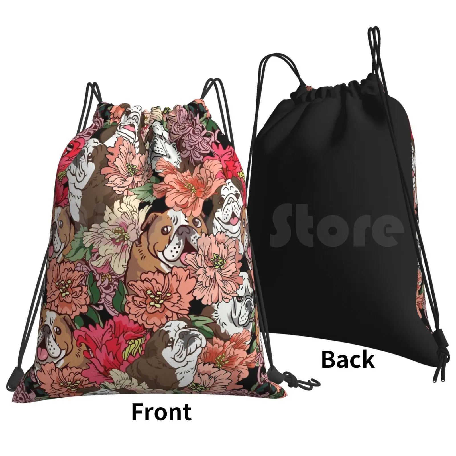 Because English Bulldog Backpack Drawstring Bags Gym Bag Waterproof English Bulldog Bulldog Flower