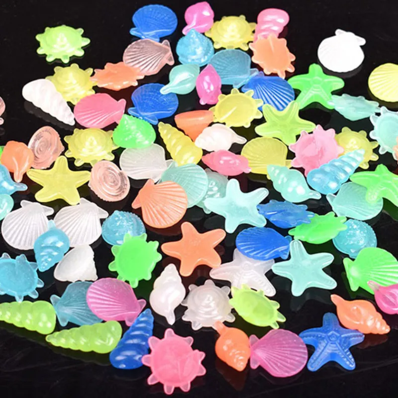 10/50PCs Colorful Luminous Starfish Conch Shell Shaped Glowing Stones Decorative For Garden Aquarium Fish Tank Pool Landscape